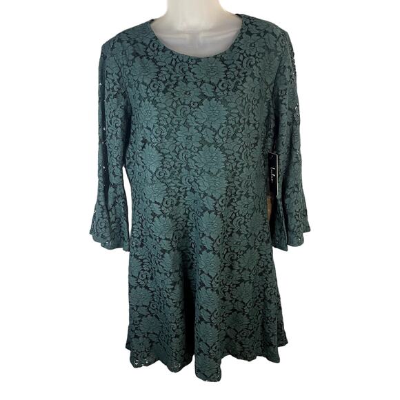 NWT Lulus Favorite Flair Forest Green Lace Flounce Sleeve Mini Dress Size Large - Picture 2 of 8